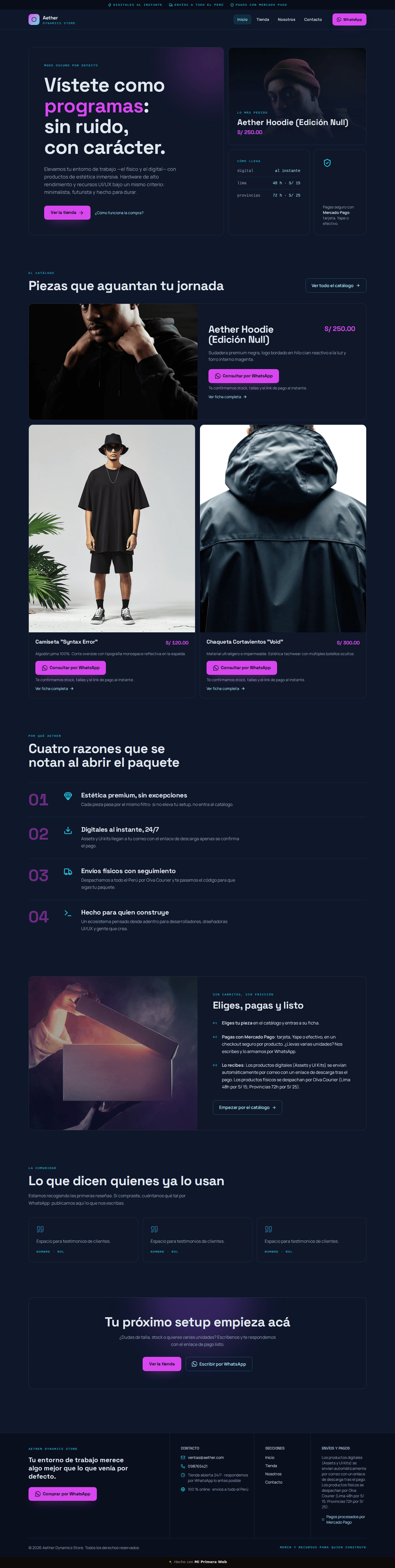 Página web de Aether - Dynamics Store