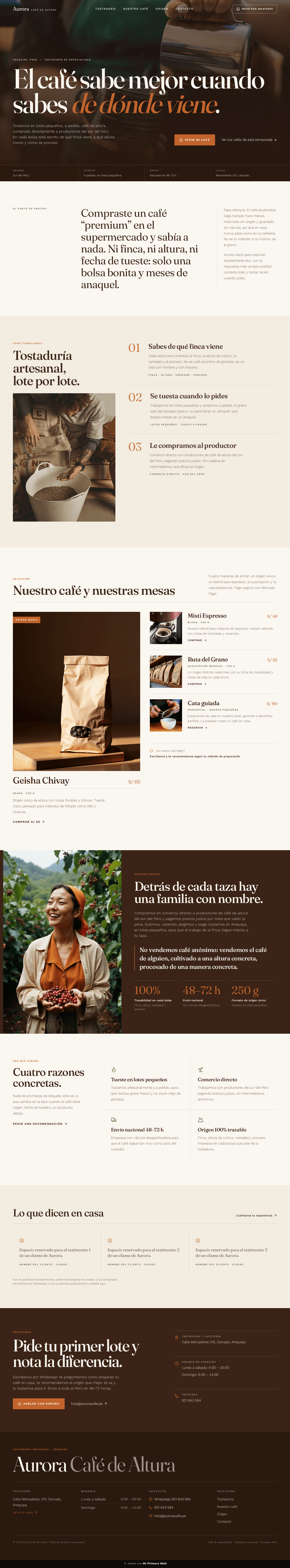 Página web de Aurora - Café de Altura